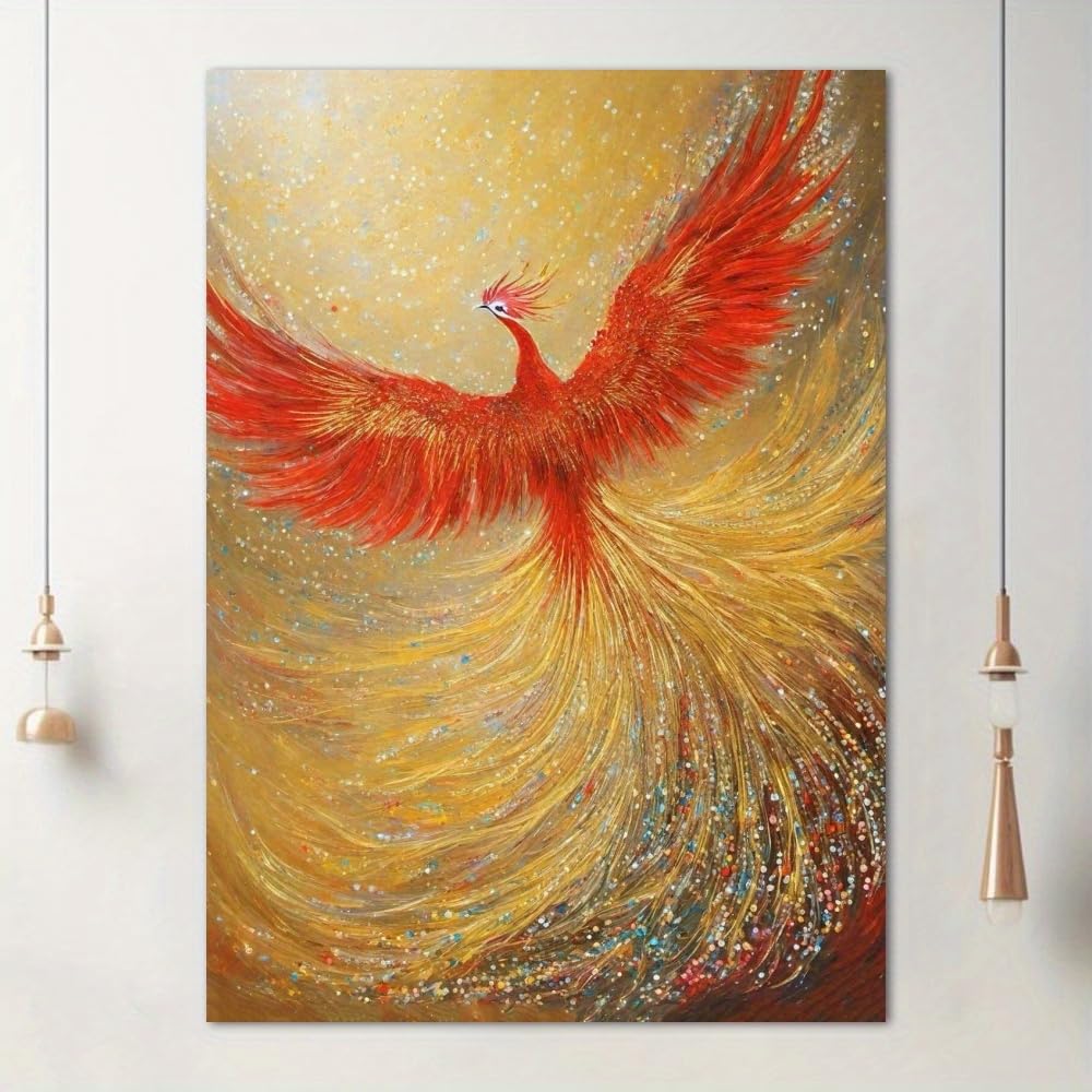 Tableau Phénix de Feu 50x60 cm avec cadre pour salon