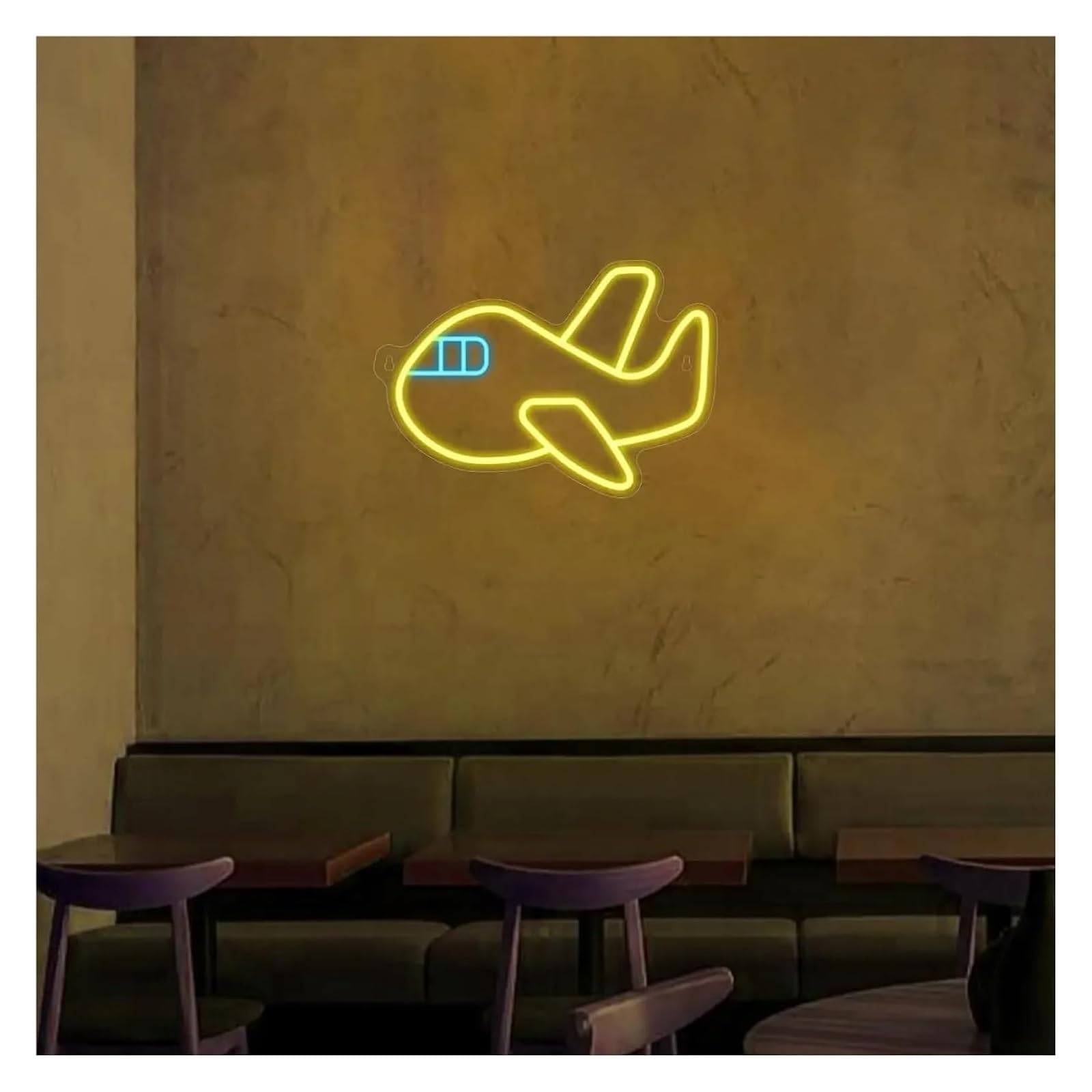 Avión para decoración de fiestas con letrero neón, luz LED regulable para