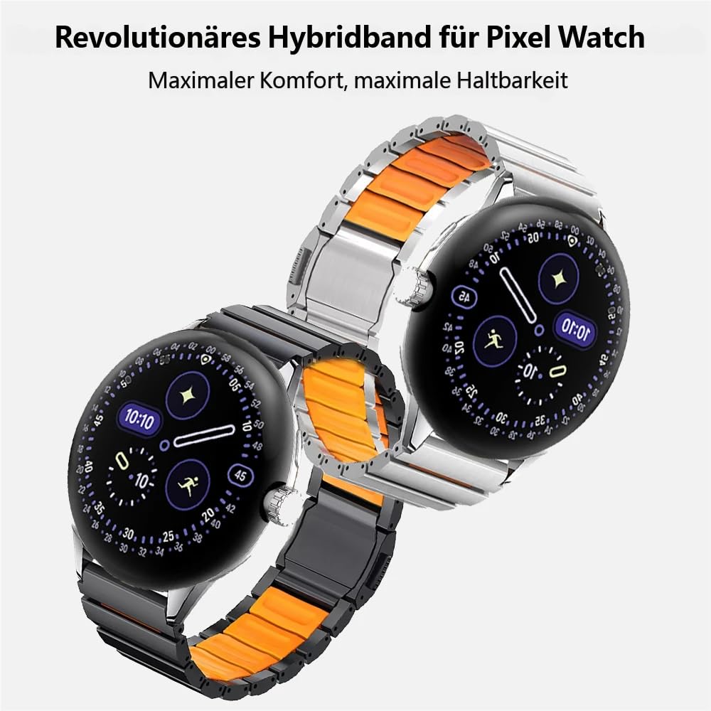 Bracelet magnétique en titane pour Google Pixel Watch 4/3 (45 mm), doublure en silicone hybride et titane, bracelet en métal léger, réglable, pour les occasions sportives et formelles