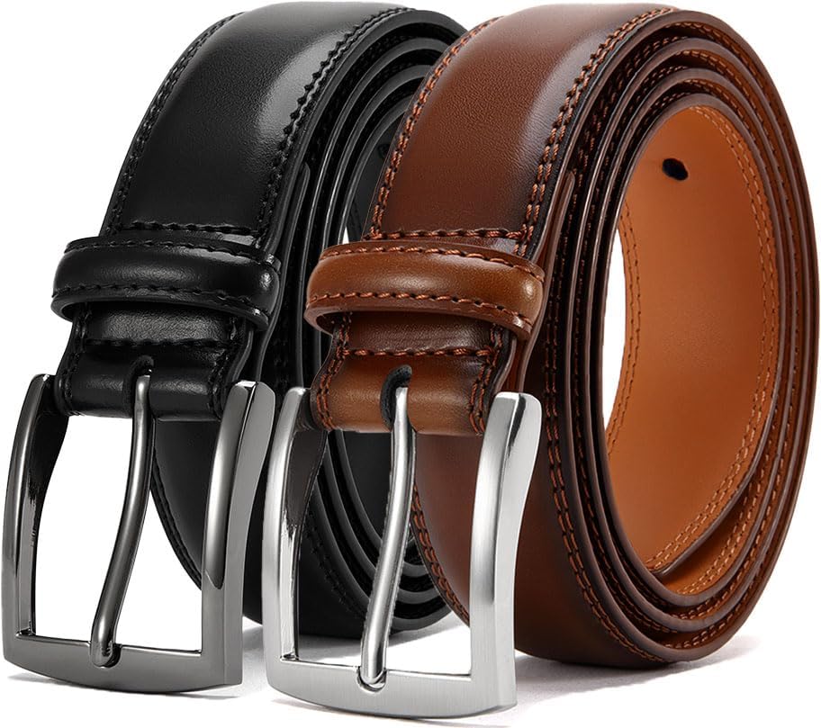 Image of DOOPAI Men's Genuine Leather Dress Belts, 2 Pack, 1.32 inch Wide,