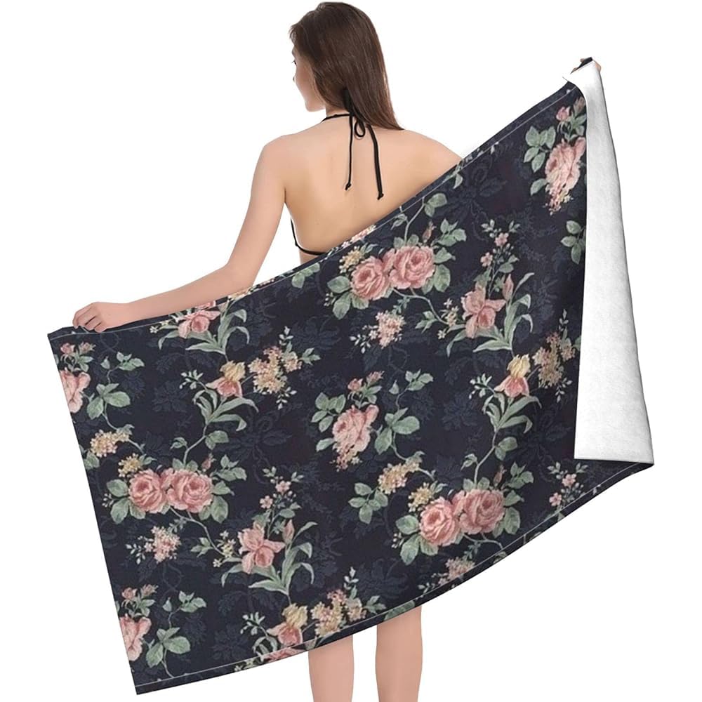 LSRCPD Flowers Beach Towel Highly Absorbent Microfiber Beach Blanket Soft Bath Towels 80 x 130 cm