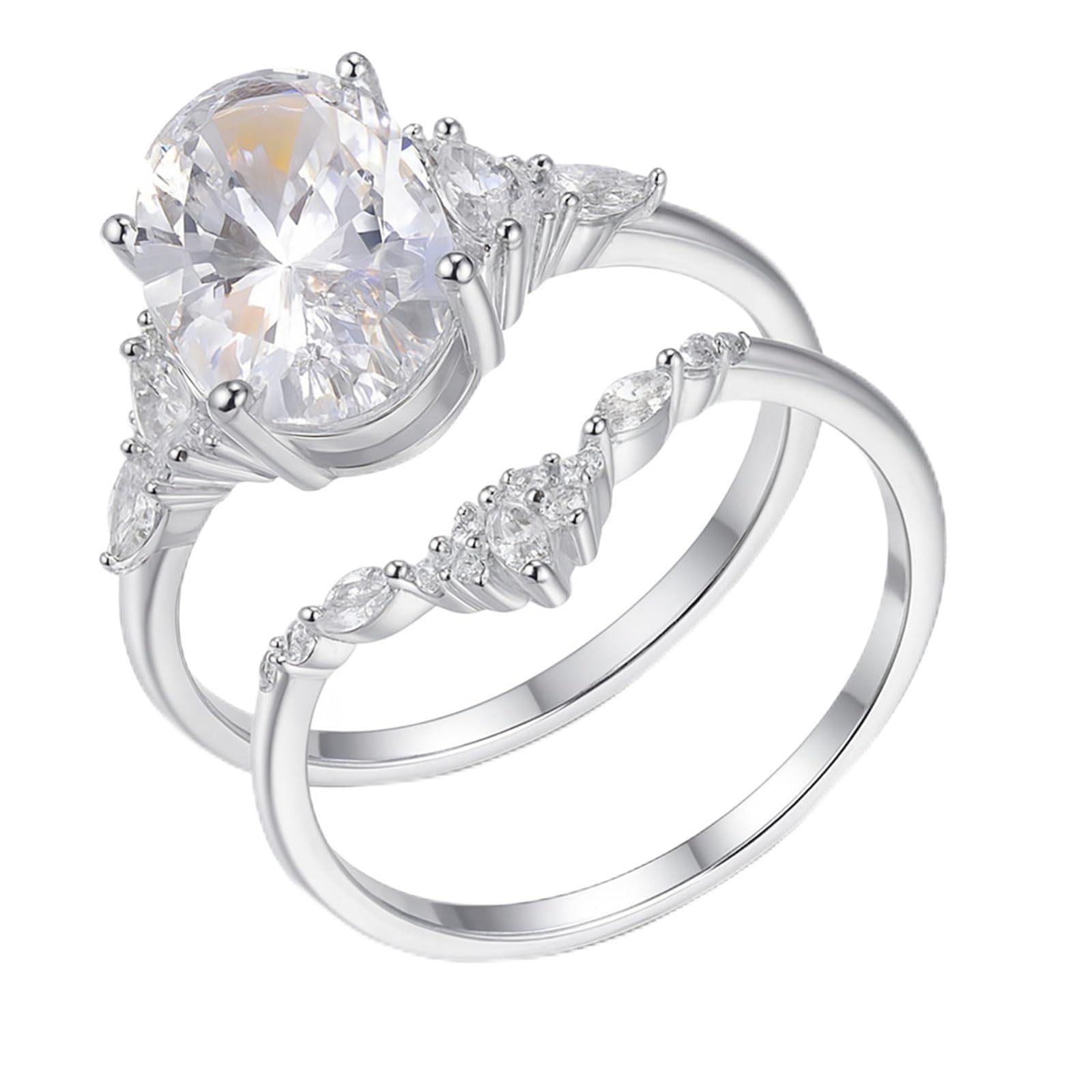 Pierścionek platynowy dla kobiet, 4,5 ct Moissanit 2 pierścionki, zestaw pierścionków, pierścionek zaręczynowy, Platinum Pt950, rozmiar 53 (16,9)