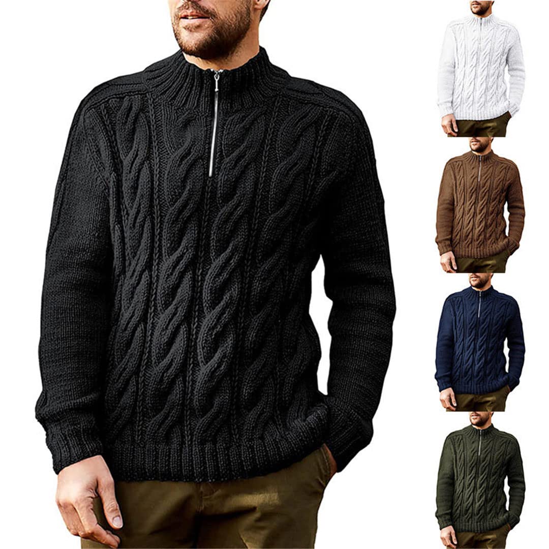 Vogrtcc Pull vintage en tricot à col rond et fermeture éclair de couleur unie pour homme, Nfz247 Brown, M