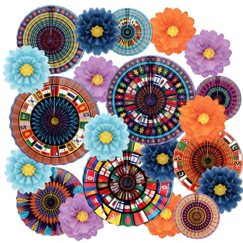 Musaeva Asian American and Pacific Islander Heritage Month Decorations 21PCS Asian Pacific American Heritage Month Paper Fans Pom Poms Hanging Decor AAPI History Holiday Party Supplies