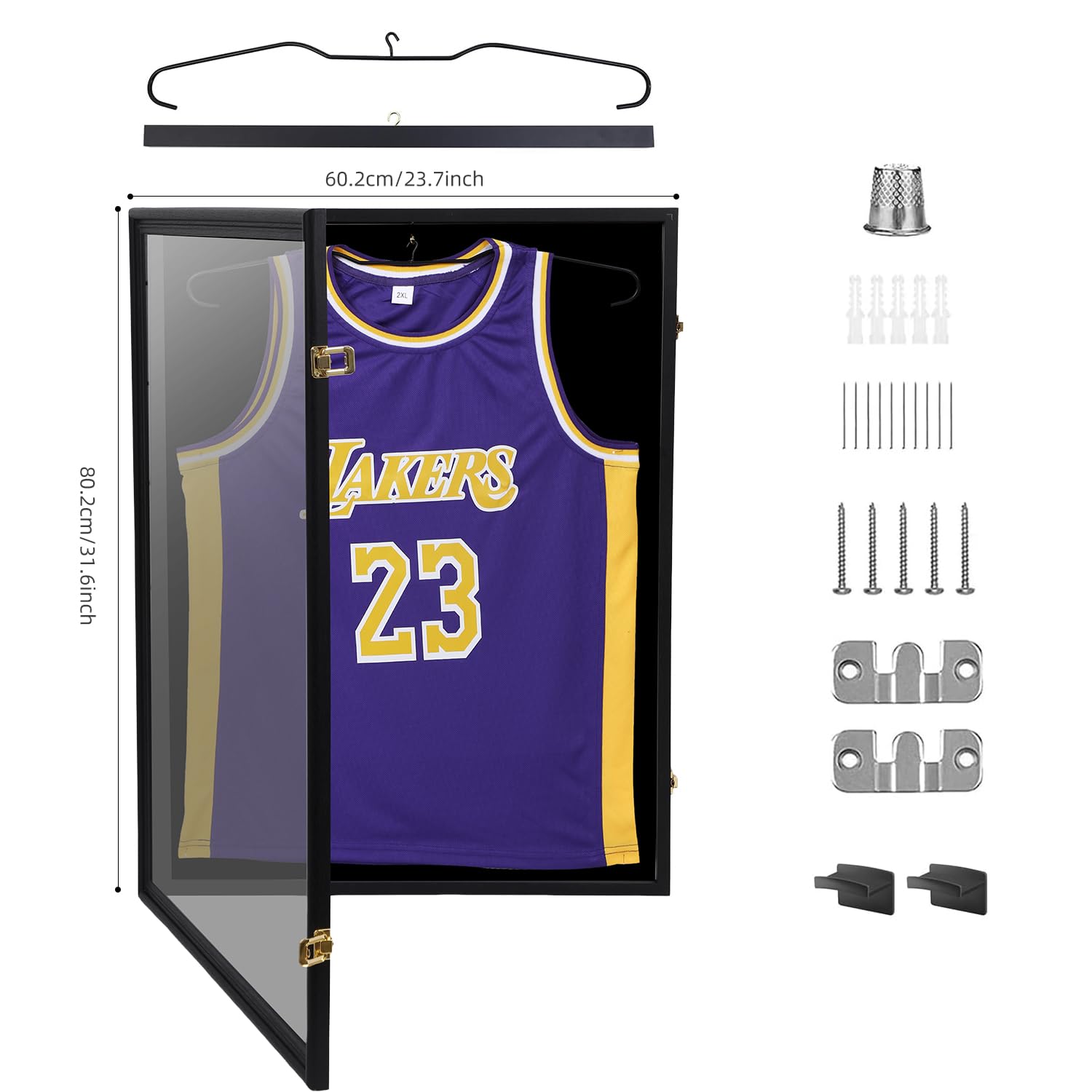 WORKOOT Jersey Frame Display Case, Jersey Frame, Shadow Box, Jersey Shadow Box Lockable with 98% UV Protection, Acrylic Glass, Hangers, Wall Mount for Sports Shirts & Uniforms (1 Pack)