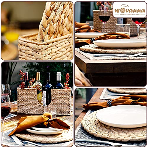 Wovanna Woven Placemats For Dining Table - Set Of 6 Adorable Thick Rustic Round Kitchen Placemats With Decorative Tall Holder – All Natural Wicker Tablemats Hand-Braided From Water Hyacinth, 13.5 Inch #TOP4