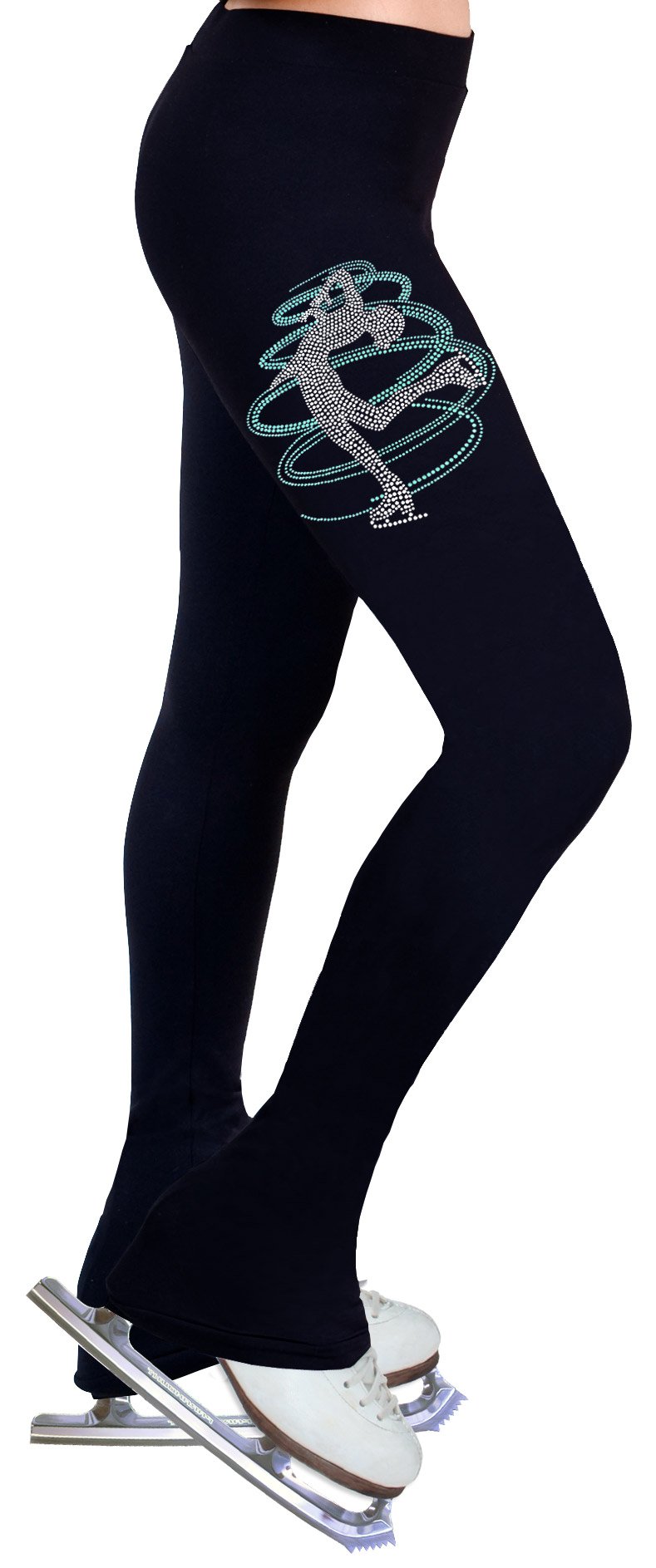 NY2 SPORTSWEAR Figure Skating Practice Pants with Rhinestones R230AQ (Aqua, Adult Large)