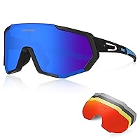 Queshark Occhiali Ciclismo Polarizzati con 5 Lenti Intercambiabili Occhiali Bici Antivento