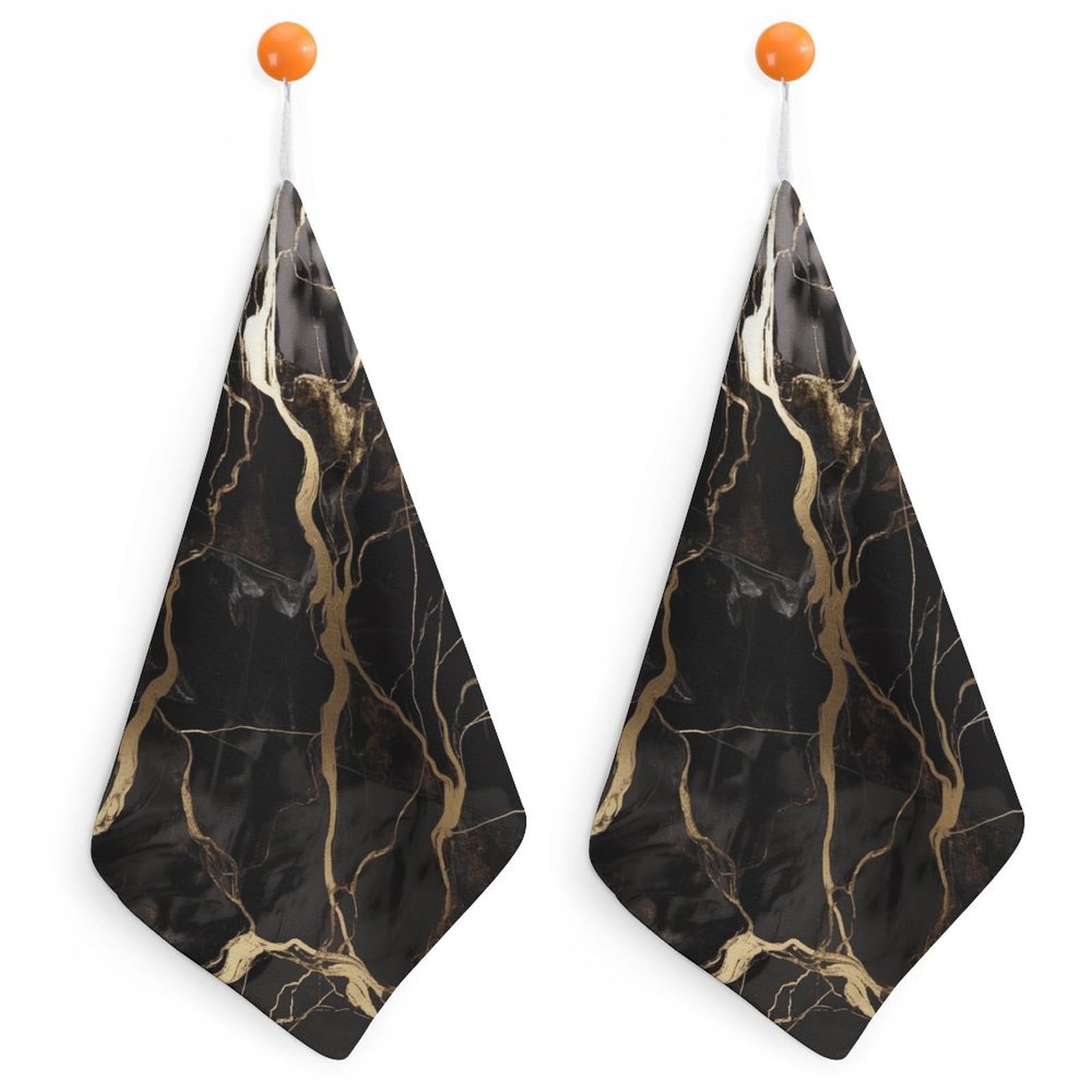 VstaDank Black Gold Marble Washcloth with Hanging Loop Quick Dry Microfiber Hand Towel Highly Absorbent Wash Cloth Reusable Makeup Remover Cloth Soft Feel Fingertip Towel for Bathroom