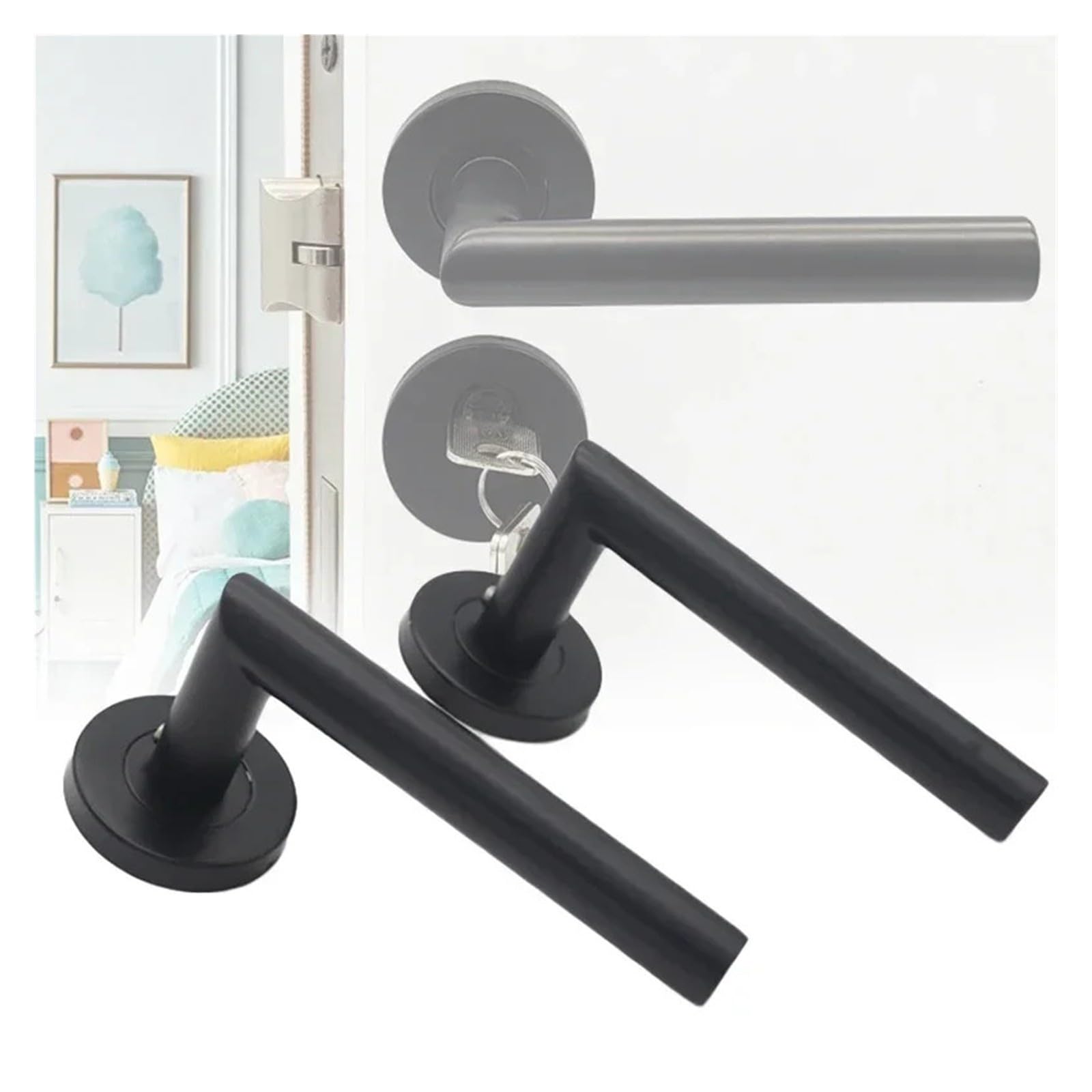 Tirador de puerta de acero inoxidable negro mate 304, tirador de perilla de tubo redondo