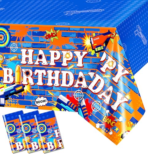 PHOGARY Dart Battle Tablecloths, 3 PCS Plastic Dart War Table Cloth Shooting Target Party Table Cover, Disposable Toy Gun Tablecloths, Gunfight Game Theme Birthday Party Decorations for Boy