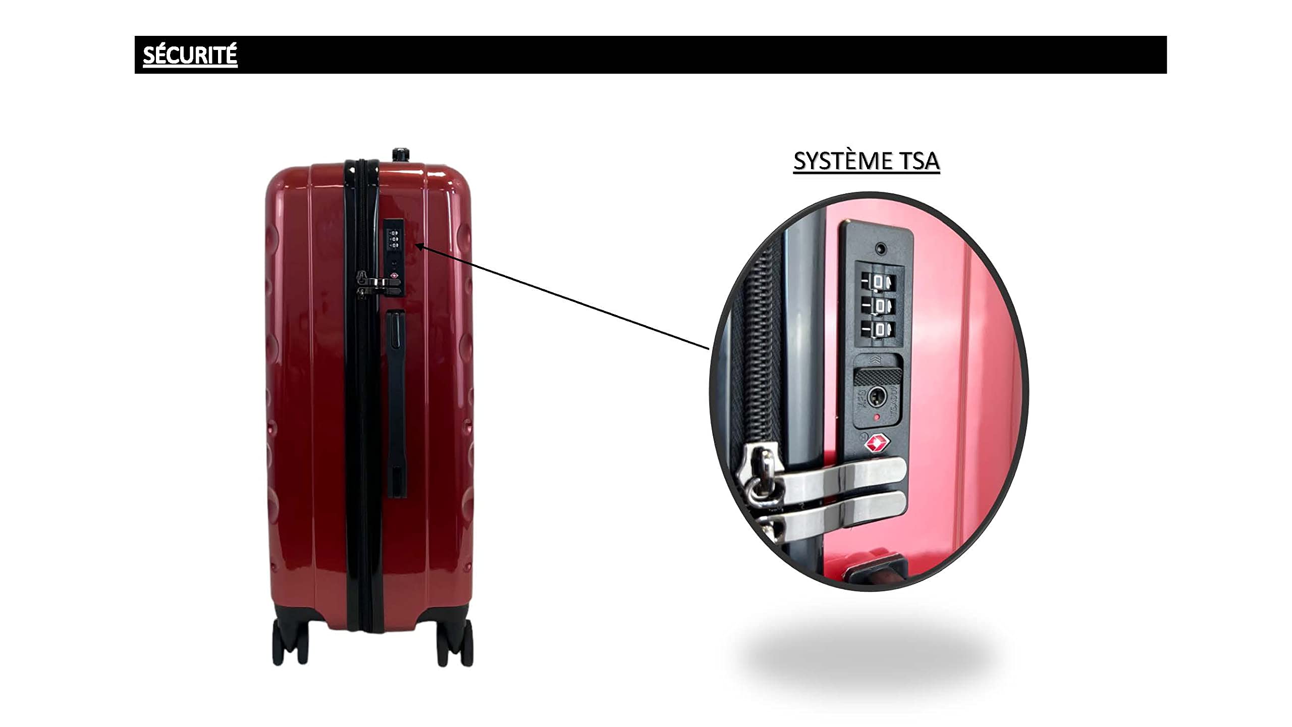 Set de 3 valises/Bagages ABS Rigide à 4 roulettes pivotante avec Serrure TSA intégré (Rouge vin, Set de 3)