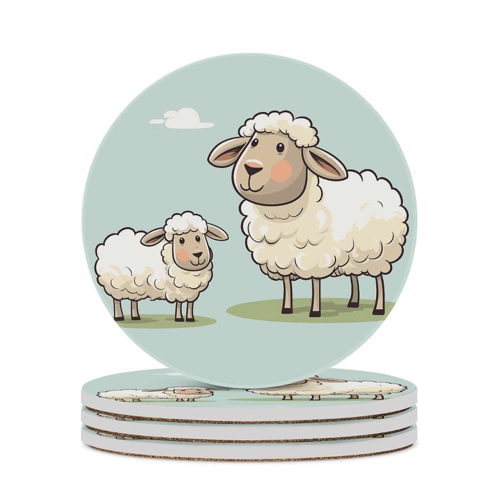 Dessous de verre absorbants en céramique et liège mouton mignon pour table