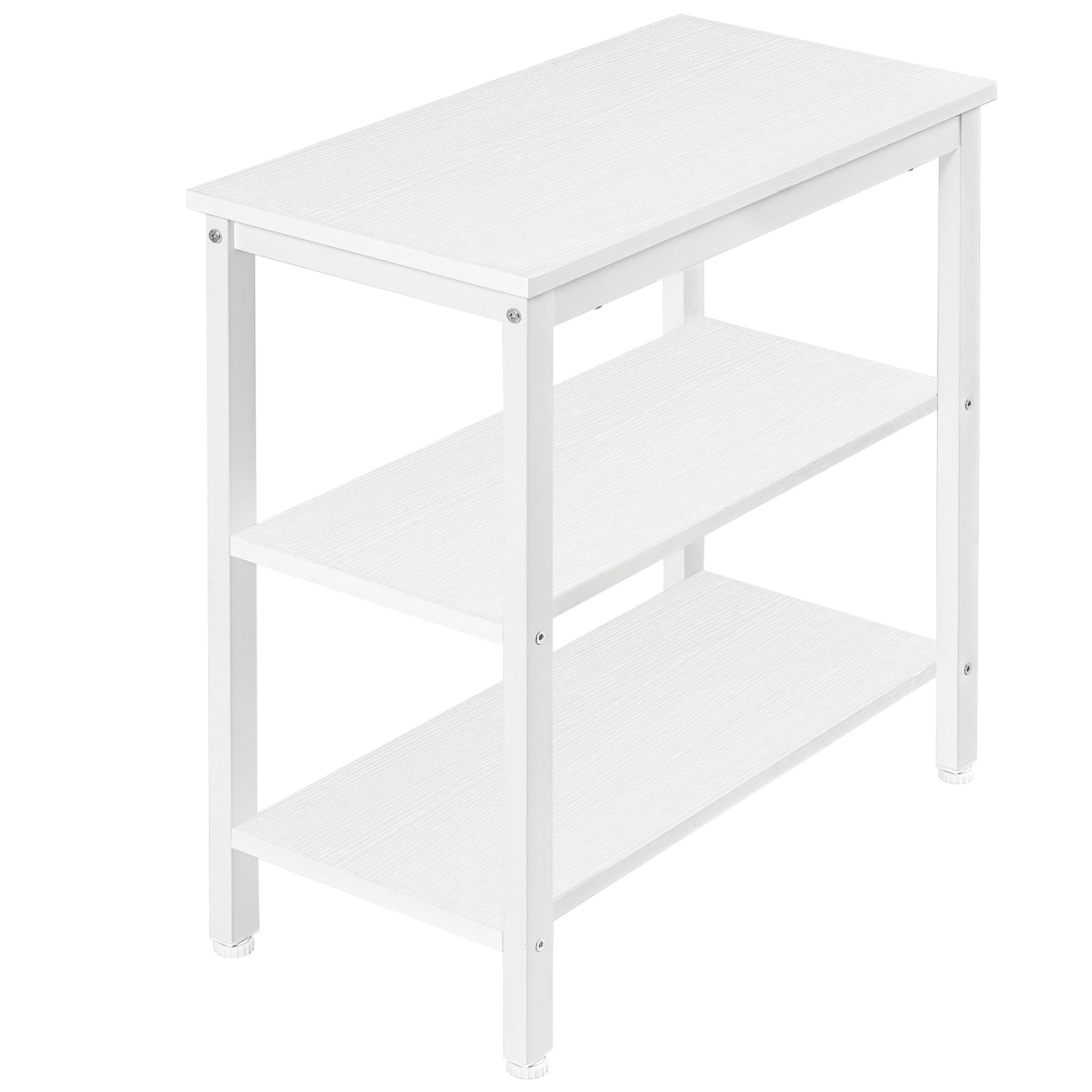 HOOBRO Tavolino, a 3 Ripiani Portaoggetti, Comodino, Tavolino Stretto, per Soggiorno, Camera da Letto, Cucina, Montaggio Semplice, Struttura in Metallo, Bianco EWT14BZ01