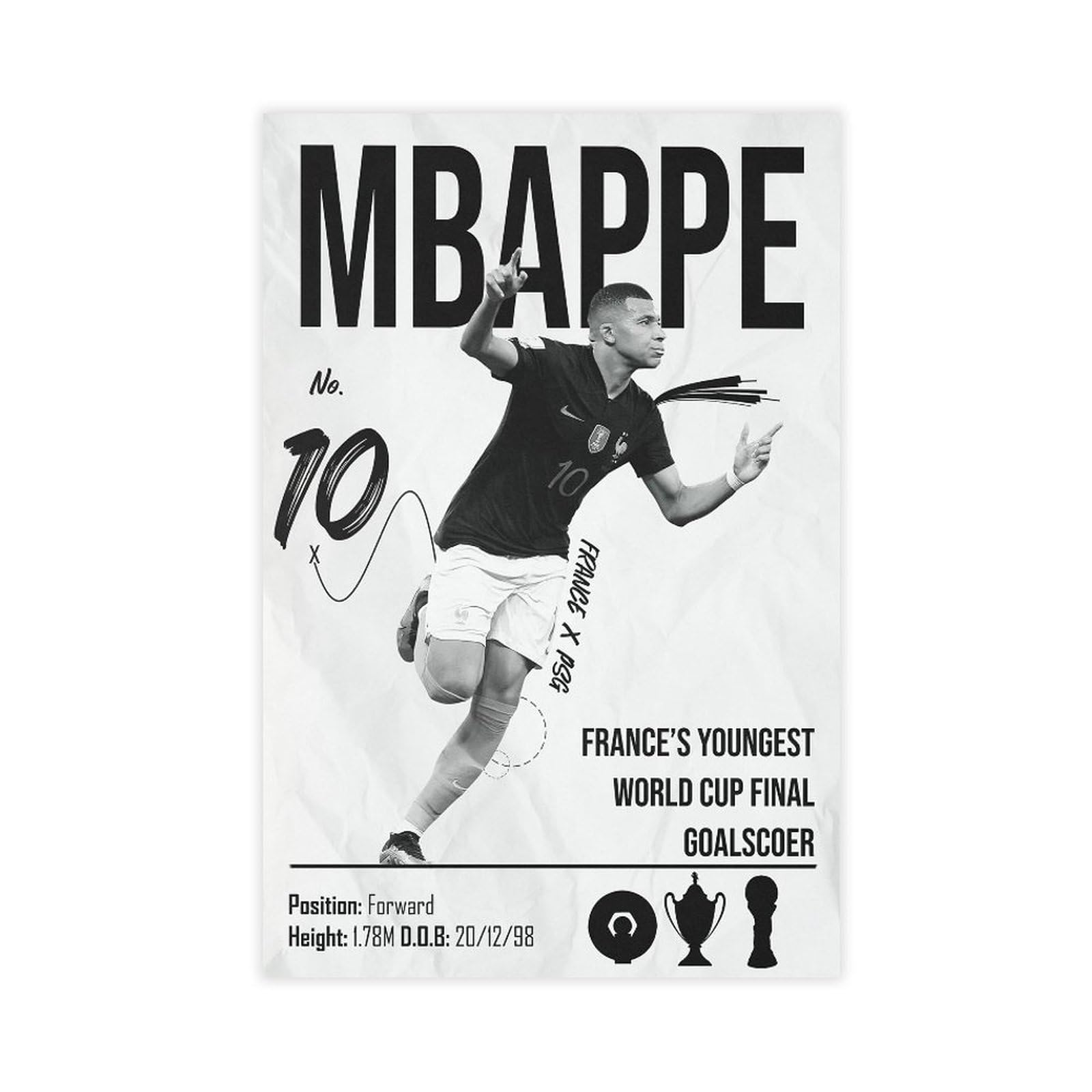 Poster Sur Toile Kylian Mbappé - Taille 30x45 Cm, Impression Haute Qualité, Pour Chambre, Bureau, Cadeau Fan De Foot - 12