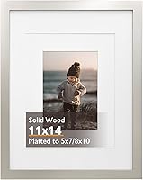 Vista 157 de KINLINK Marco de Fotos 11x14 Natural, Marco de Madera Maciza 11x14 con Plexiglás Acrílico para Fotos 5x7/8x10 Con Paspartú, Exhibición de Mesa