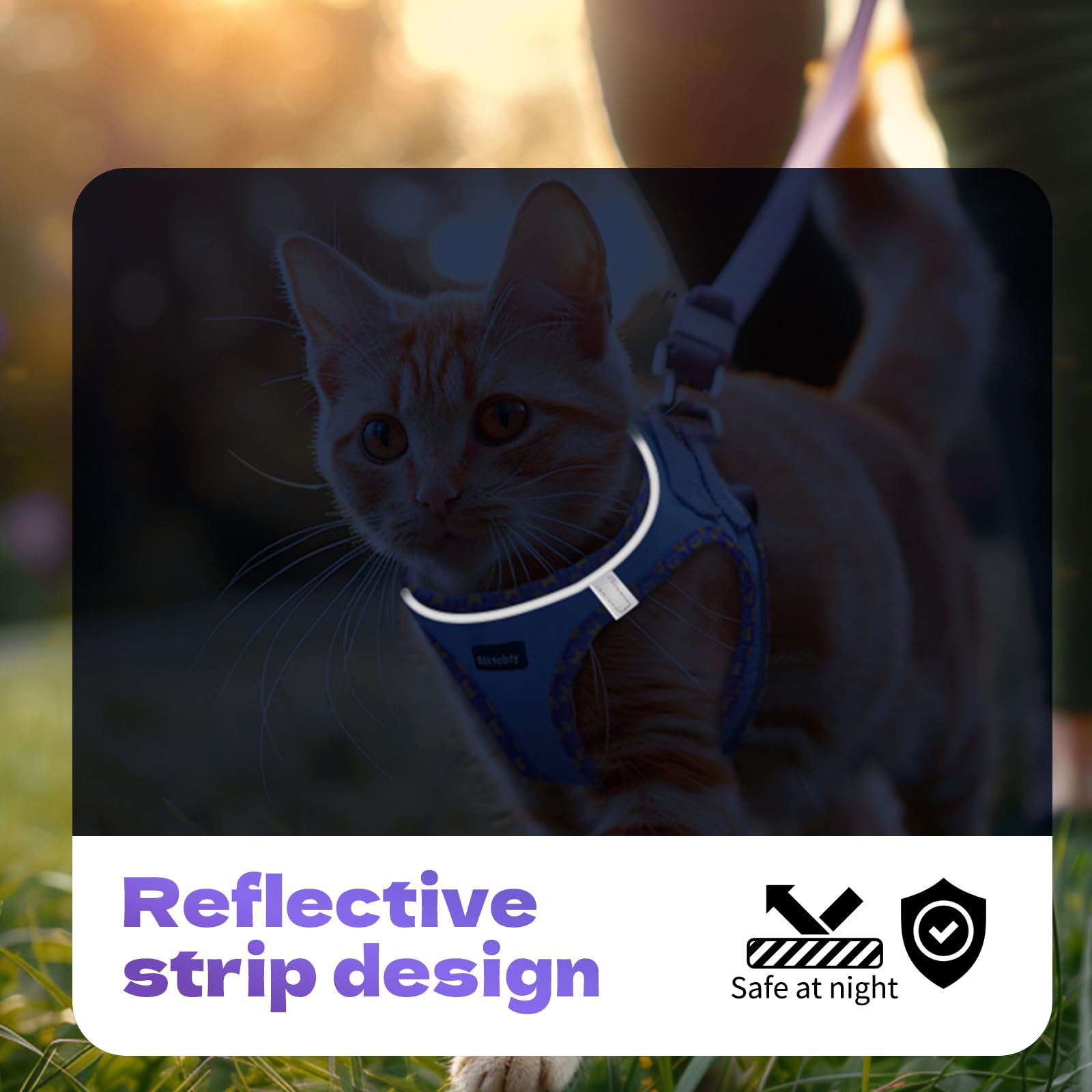 Rttochfy Juego de arnés y Correa para Gatos, arnés para Gatitos a Prueba de Escapes, Chaleco Suave y Transpirable con Tira Reflectante, fácil de Llevar para Que los Gatos caminen y viajen (Naranja,
