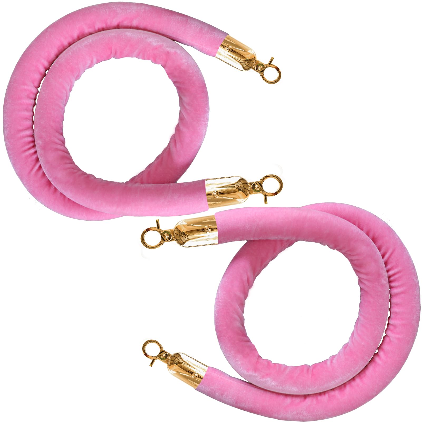 2 PCS 5FT Pink Velvet Stanchion Rope Crowd Control Barrier Gold