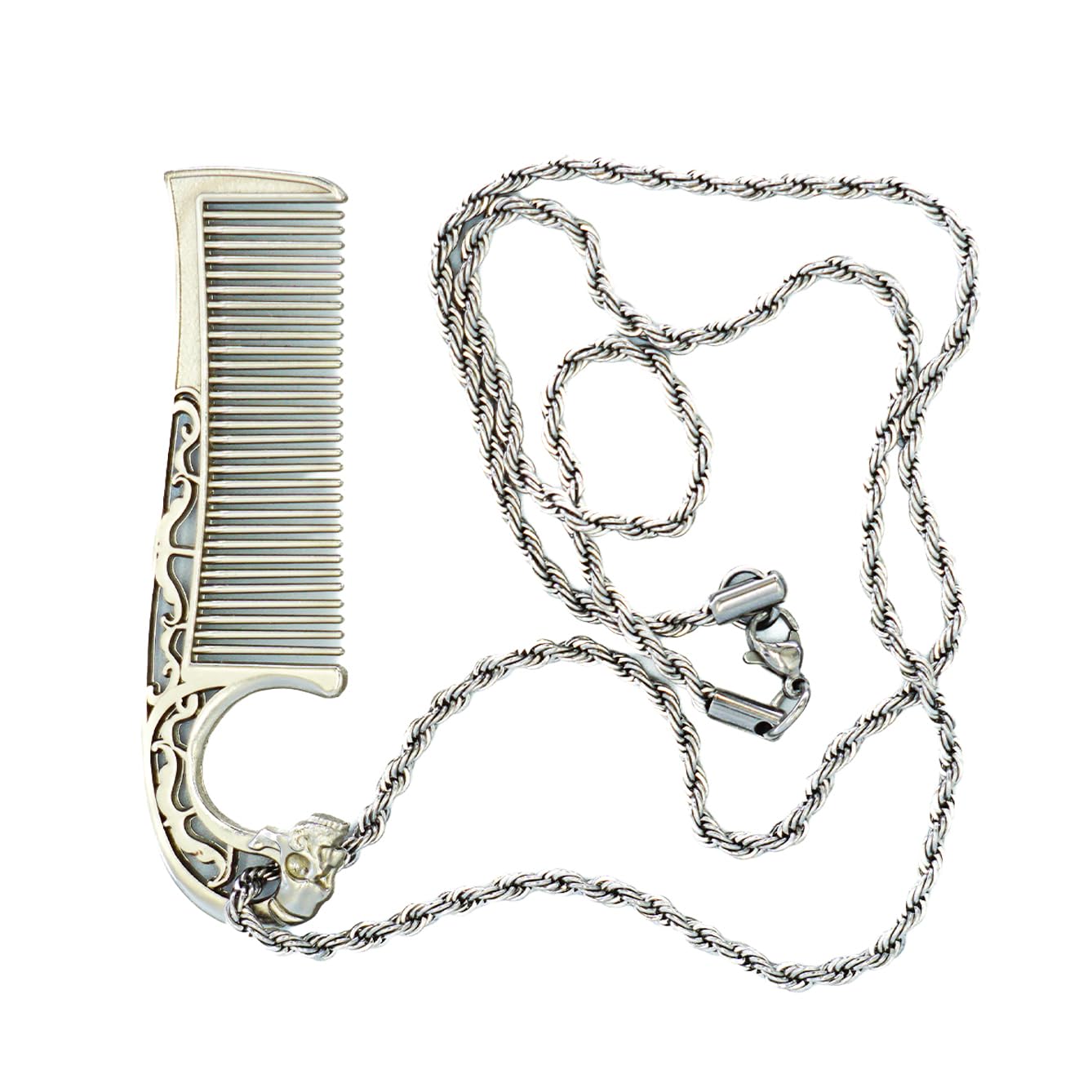 Peigne à moustache sur chaîne en acier inoxydable – Peigne double face pour homme, dents fines et larges pour un style précis de moustache – Durable, compact, facile à transporter, outil de toilettage