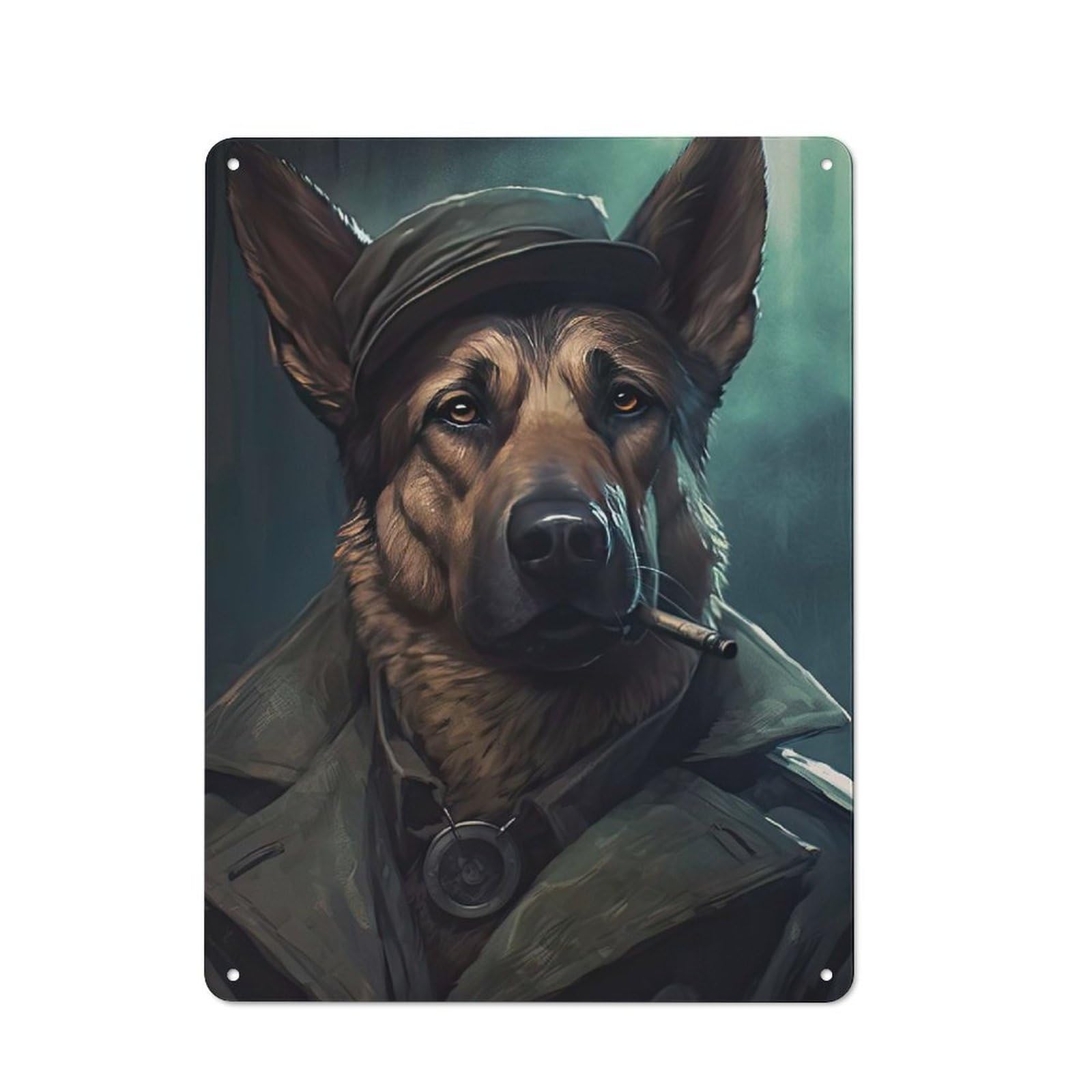Office Metal Sign with German Shepherd Gangster Design 40x30cm, Classic Study Room Decor for Office, Study, Studio Or Hallway