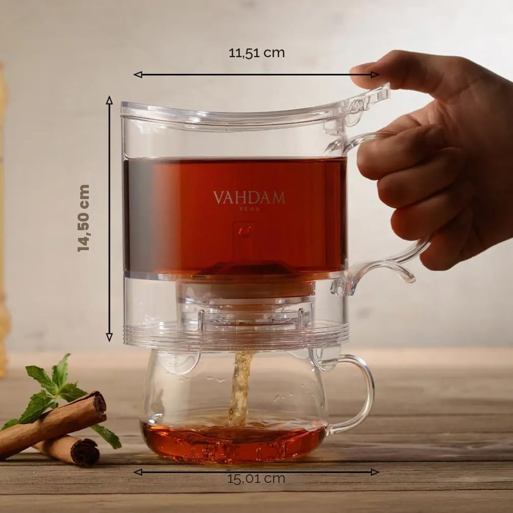 VAHDAM, Teekanne für losen Tee mit integriertem Tassennetzsieb | 474 ml | BPA-frei | Tropffreies Design | Ideal für heißen & kalten Tee