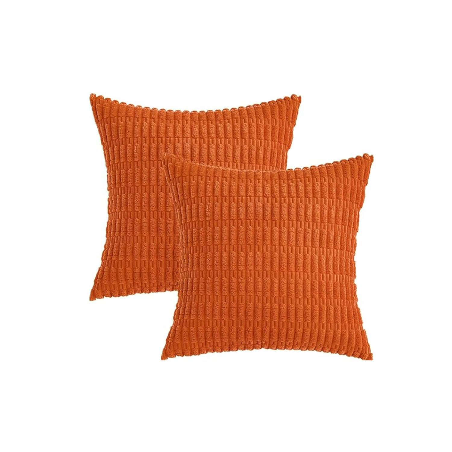 MOMISY Corduroy Cushion Throw Pillow Covers Pink 45 x 45cm, 18x18 inch (2, Orange)-image-43
