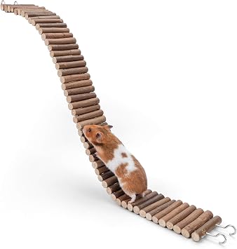 Niteangel Hamster Suspension Bridge Toy 25.6" x 2.8" Flexible & Bendable | Enhances Coordination & Balance Long Climbing Wooden Ladder for Hamsters Mice Gerbils Sugar Glider Rat and Other Small Animal