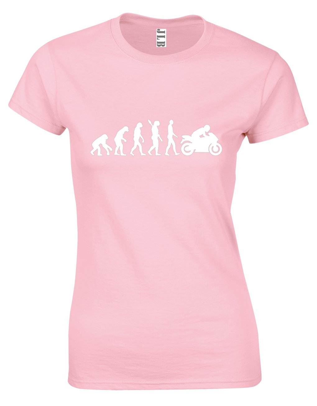 JLB Print Evolution of The Motorbike Funny Cool Premium Quality Fitted T-Shirt Top for Women and Teens Baby Pink