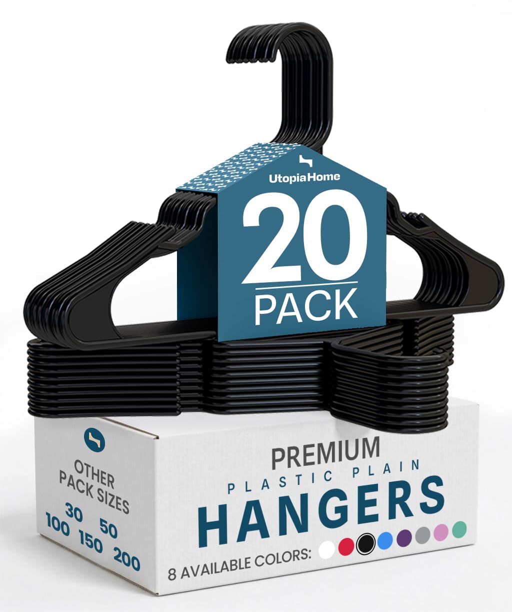 Utopia Home Plastic Hangers 20 Pack – Space Saving Clothes Hanger Black