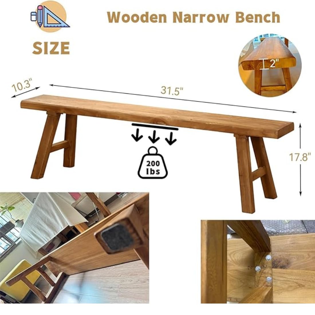 Wooden Expert Solid Entrance 120 Cm Long Setting Bench, Wood Bench for Living Room | Hallway Furniture | Solid Wood Sitting Chair for Home (L 31.5" x W 10.3" x H 17.8")