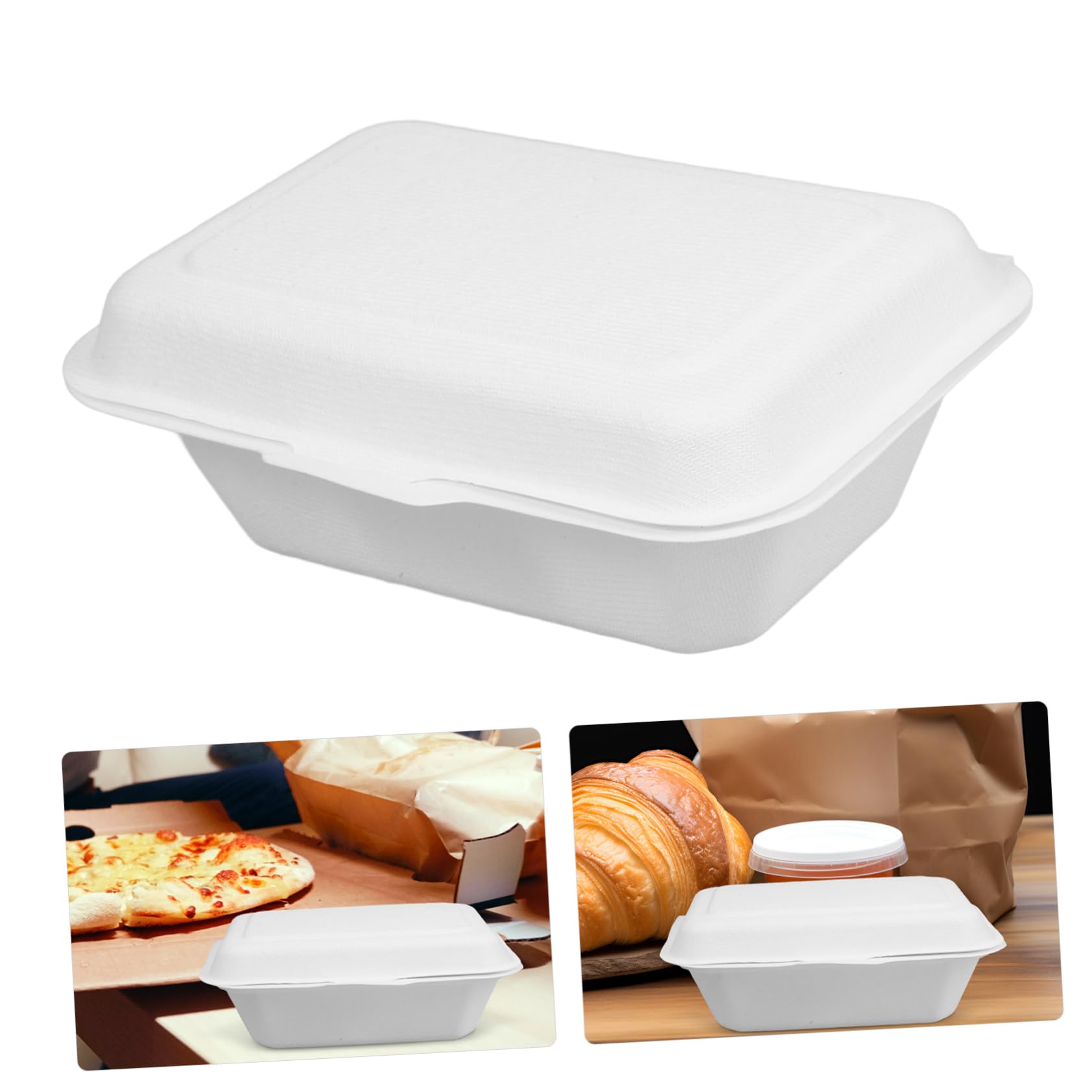 50 Scatole Usa e Getta per Asporto 600ml in Carta Bianca Biodegradabile Facile da Trasportare per Imballaggio Cibo e Confezionamento Dolci