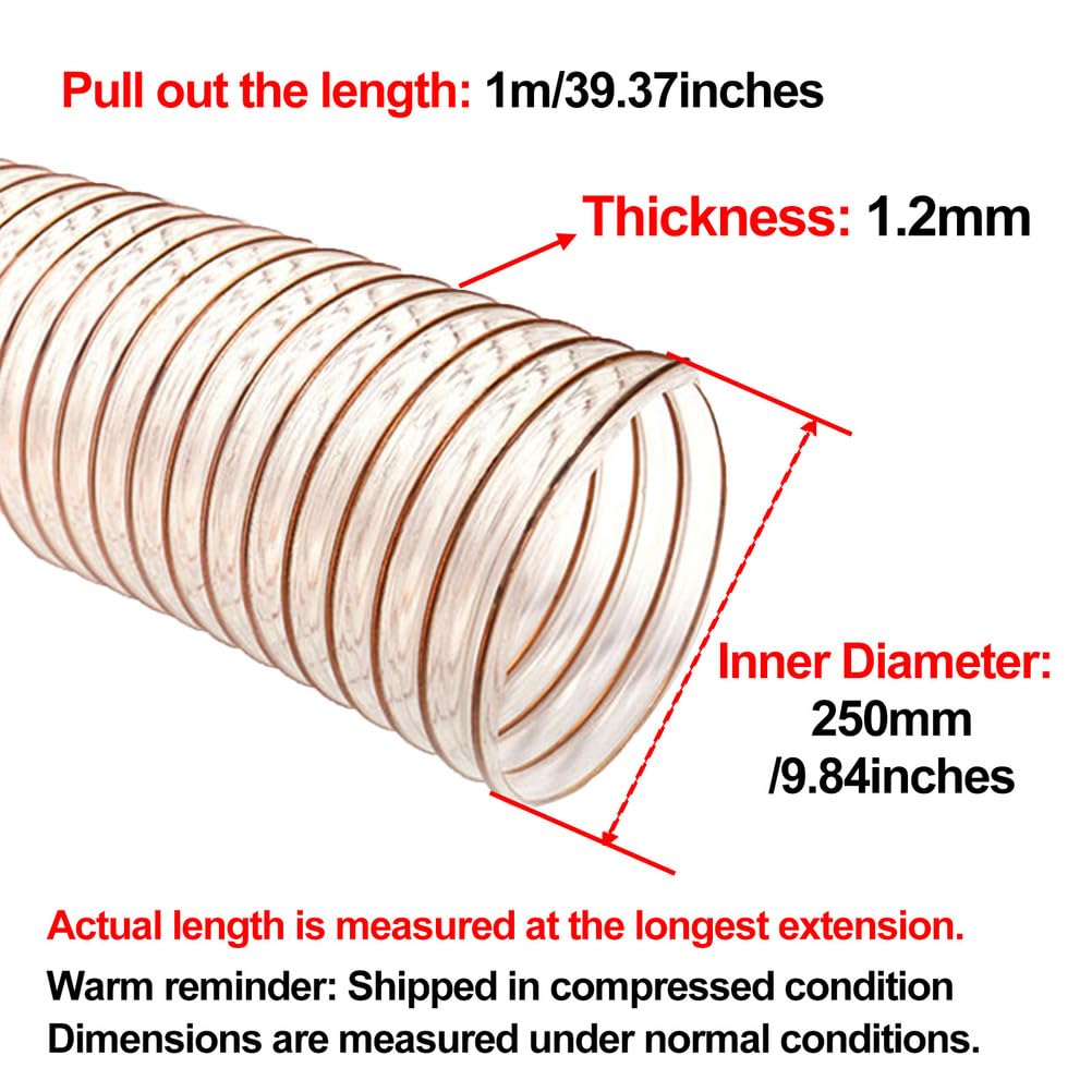 Tubo Flessibile Trasparente in Poliuretano PU Spessore Parete 1,2 MM Lunghezza Tubo 100 Cm Corpo Tubolare Telescopico Ad Alta Resistenza per Condotti dell'Aria,Inner Diameter 250MM