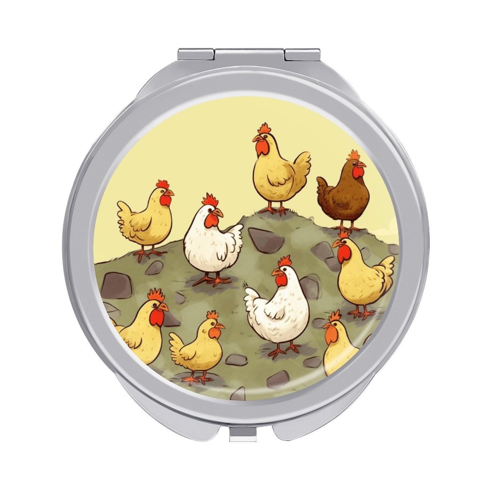 FekiLoot A Brood of Chickens Travel Makeup Mirror 2 X /1 X Magnifying Slim Pocket Mirrors Compact for Purse Travel Makeup Mirrors for Pocket, Handbag, Purse Women Gift