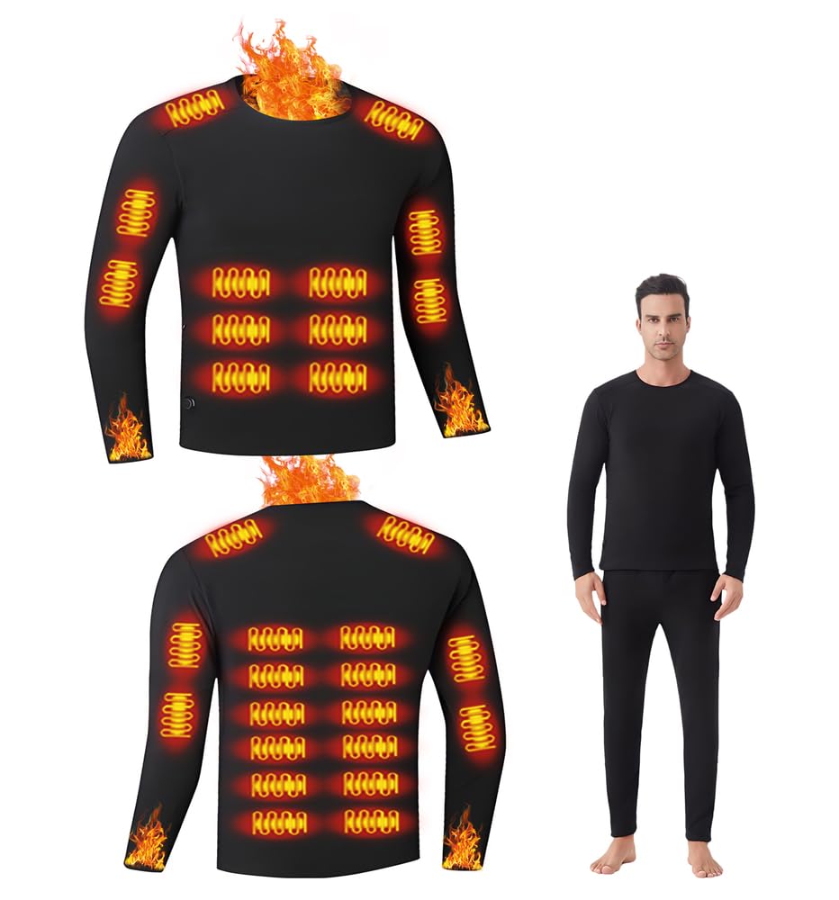 sous-vêtements Thermiques Chauffants Unisexes, sous-vêtements Thermiques Chauffants électriques,Haut à 26 Zones,Pantalon à 16 Zones Chauffage,Connexion USB et DC,adaptés au Camping et à la randonnée