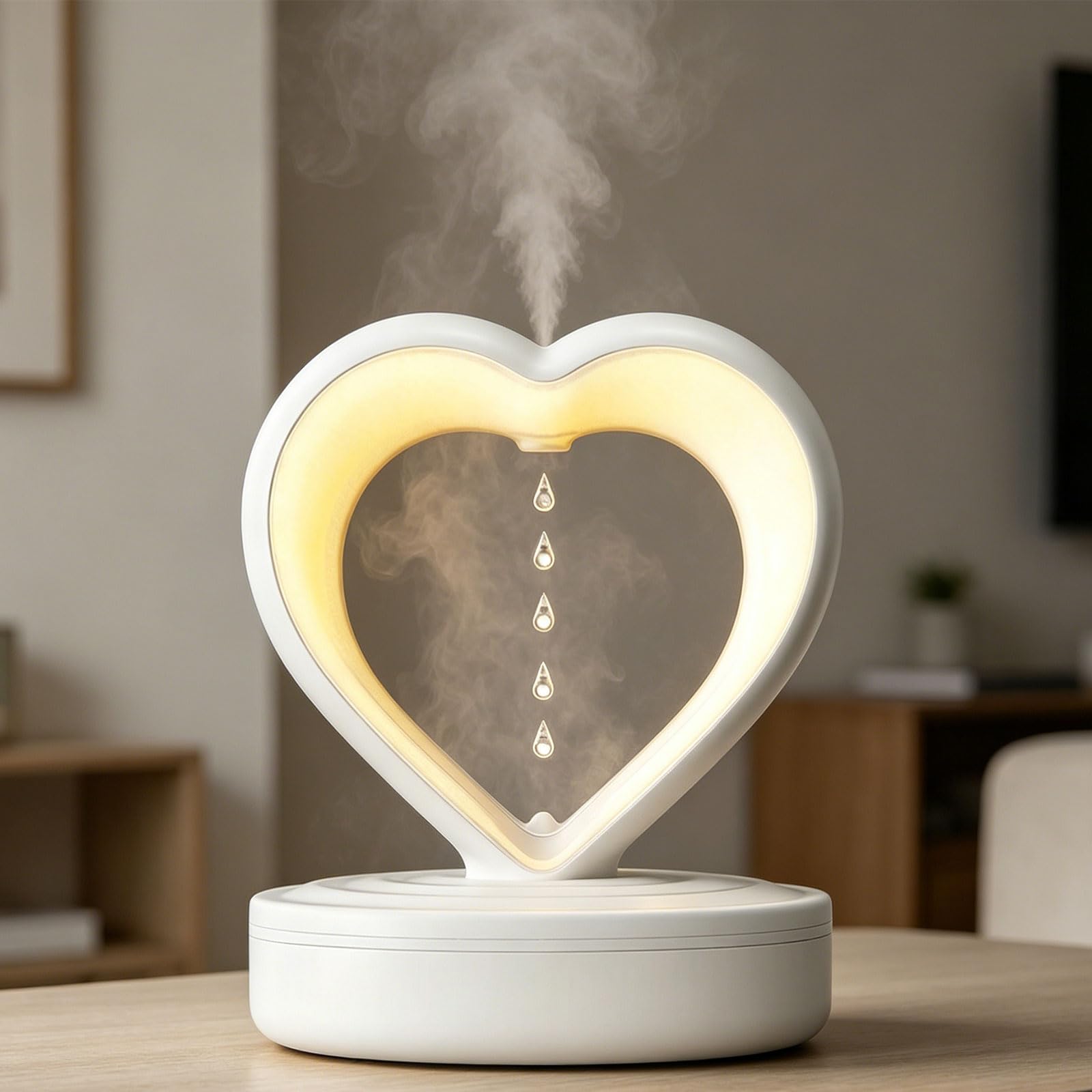Umidificatore portatile a forma di cuore da scrivania a forma di gocce d'acqua con luce notturna per camera da letto/bagno/soggiorno a forma di cuore camera da letto