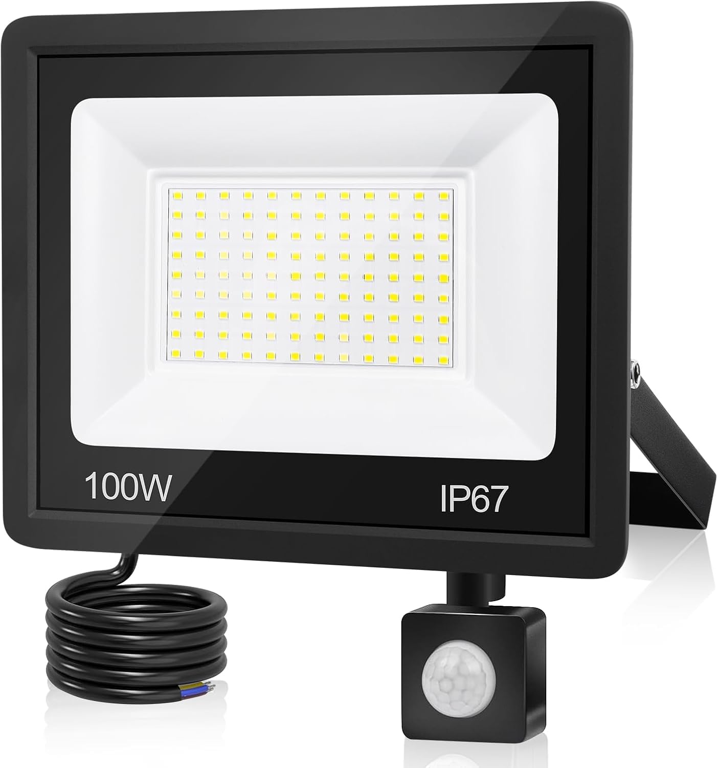 Faretto LED da Esterno 100W 10000LM 7000K con Sensore di Movimento, IP67 Impermeabile Super Luminoso Bianco Freddo Luce di Sicurezza per Garage, Cortile, Patio
