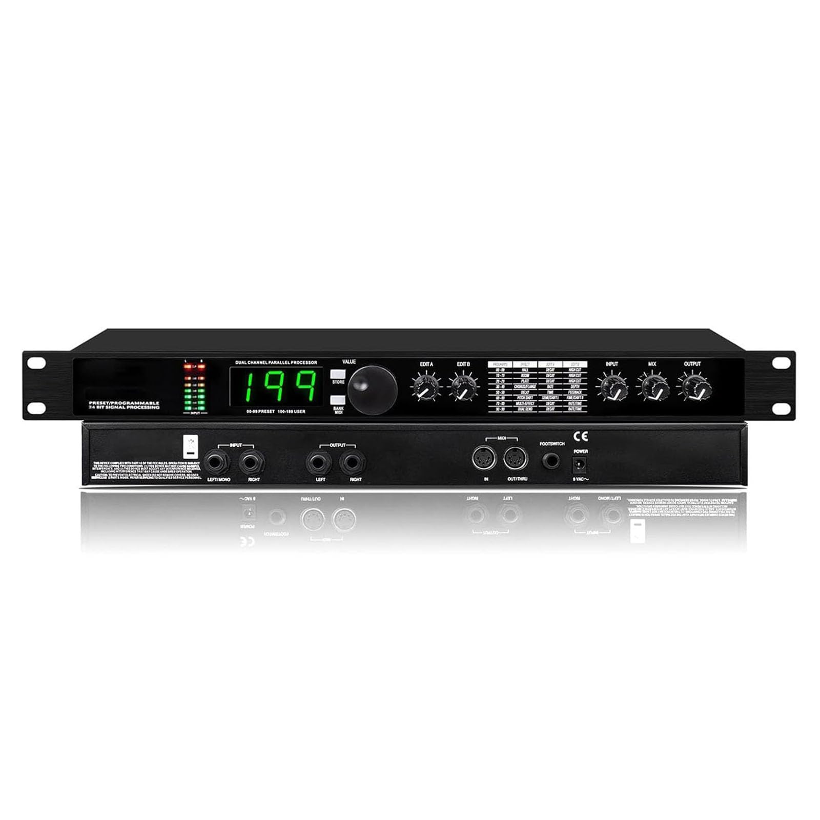 jcwwolk Digital Reverb Multi Effect Dsp Processor, Professional Audio Processor Equalizer, Preset/programmable 24 Bit Signal Processing, 99 Preset Programs, For Studio, Stage Performance