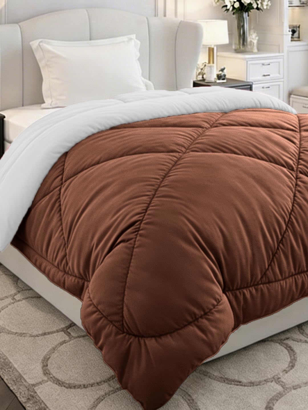 Monte Carlo Polyester Comforter Single Bed | 200 GSM Lightweight & Reversible | Soft Quilt for Mild Winter | Easy Care A