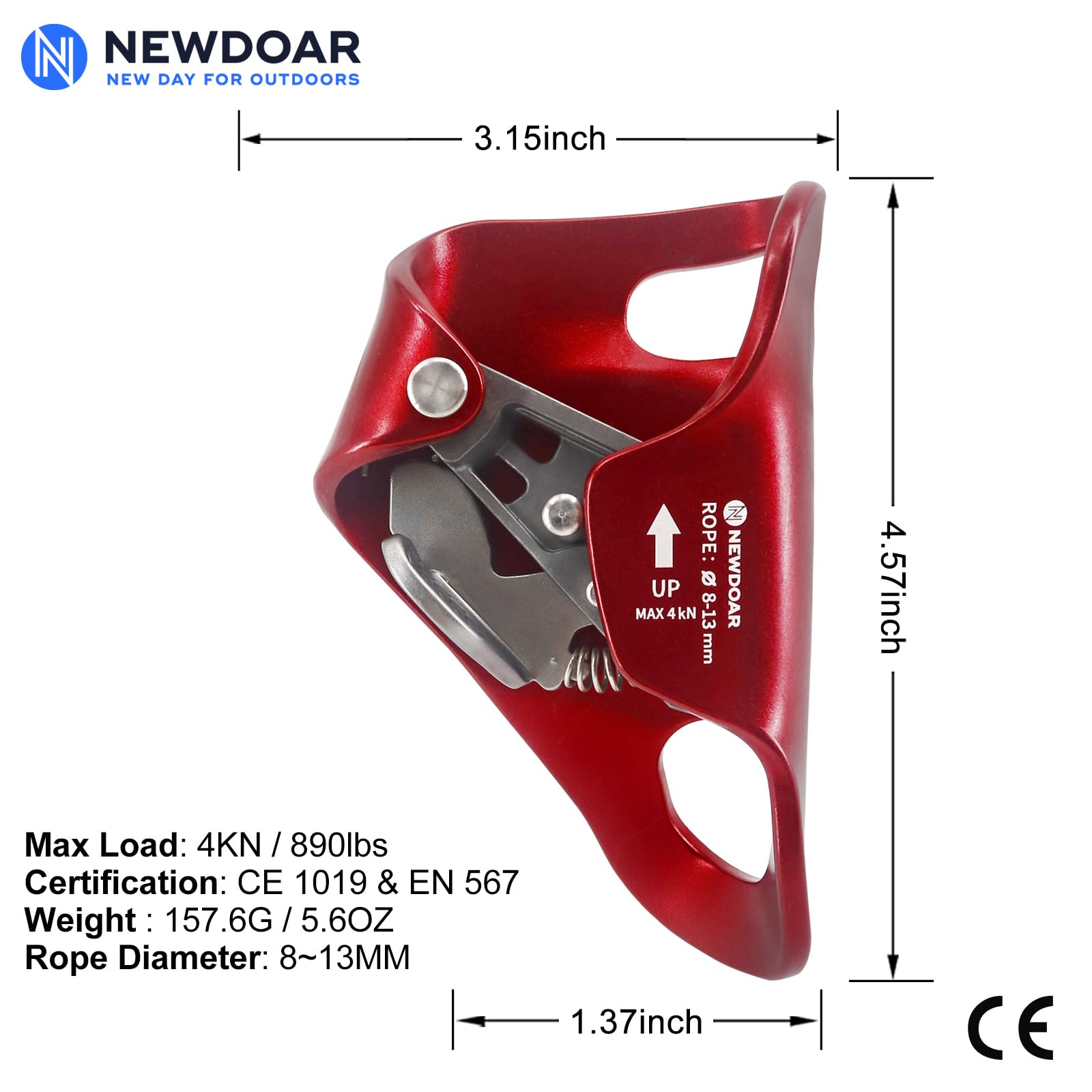 NewDoar Escalada en roca pecho ascender abdominal para escalada vertical CE certificado cuerda abrazadera para 8 ~ 13MM cuerda
