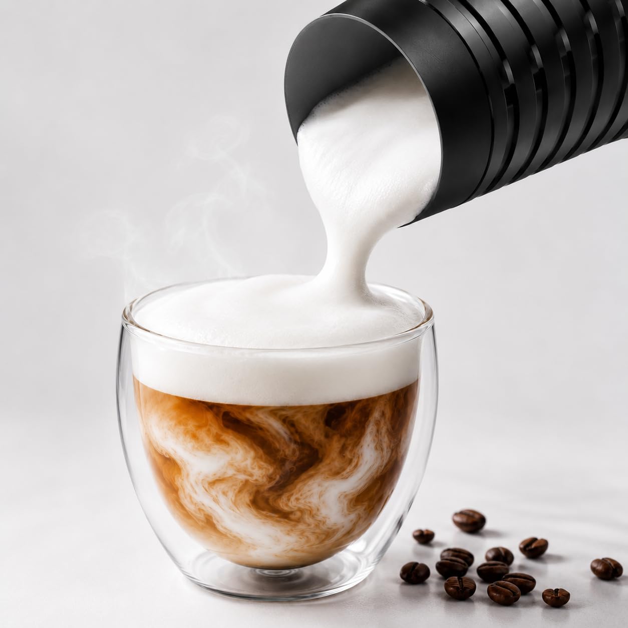 Montalatte elettrico a vapore, 4 in 1 con controllo touchscreen, schiuma per latte caldo e freddo, funzione riscaldante, scaldalatte per latte, cappuccino, macchiato, cioccolata calda, nero lucido