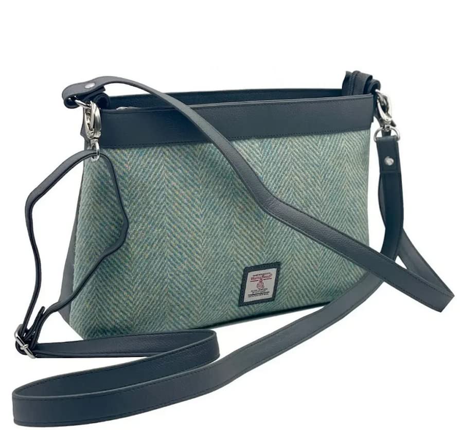 maccessoriTurquoise Herringbone Harris Tweed Large Square Shoulder Handbag Purse