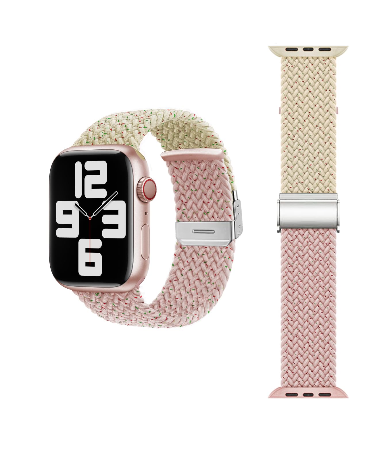Sweet sevenAdjustable Braided Solo Loop Band, Compatible with Apple Watch, Color Block Elastic Strap for Women Men, Fits iWatch Series 8 7 6 5 4 3 2 1 SE Ultra,Starlight color dots starlight powder