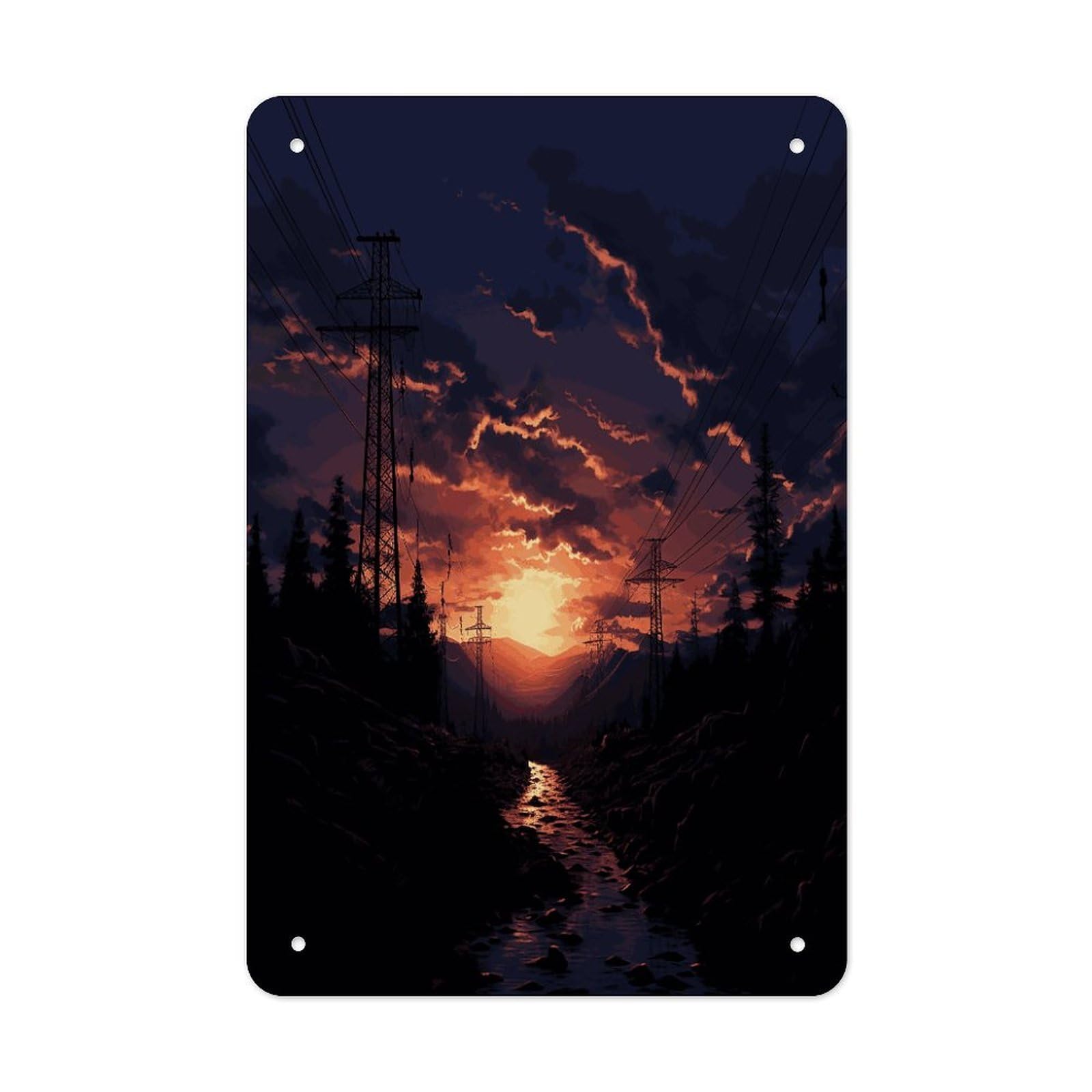Dusk Scenery Metal Tin Sign Wall Decor Funny Retro Sign Weatherproof Metal Wall Art for Indoor Or Outdoor Retro Tin Signs for Kitchen Office Home Bar Decor 11.8 X 7.9 Inch