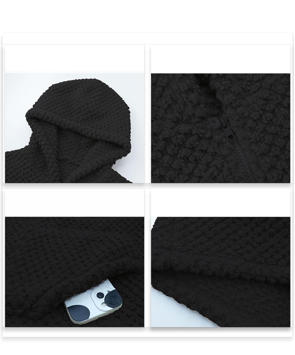 ABINGOO Veste Polaire Femme Longue Manteau à Capuche Zippee Chaude Hiver | Décontracté Teddy Peluche Doux Cardigan Sherpa Pilou Jacket avec Poches