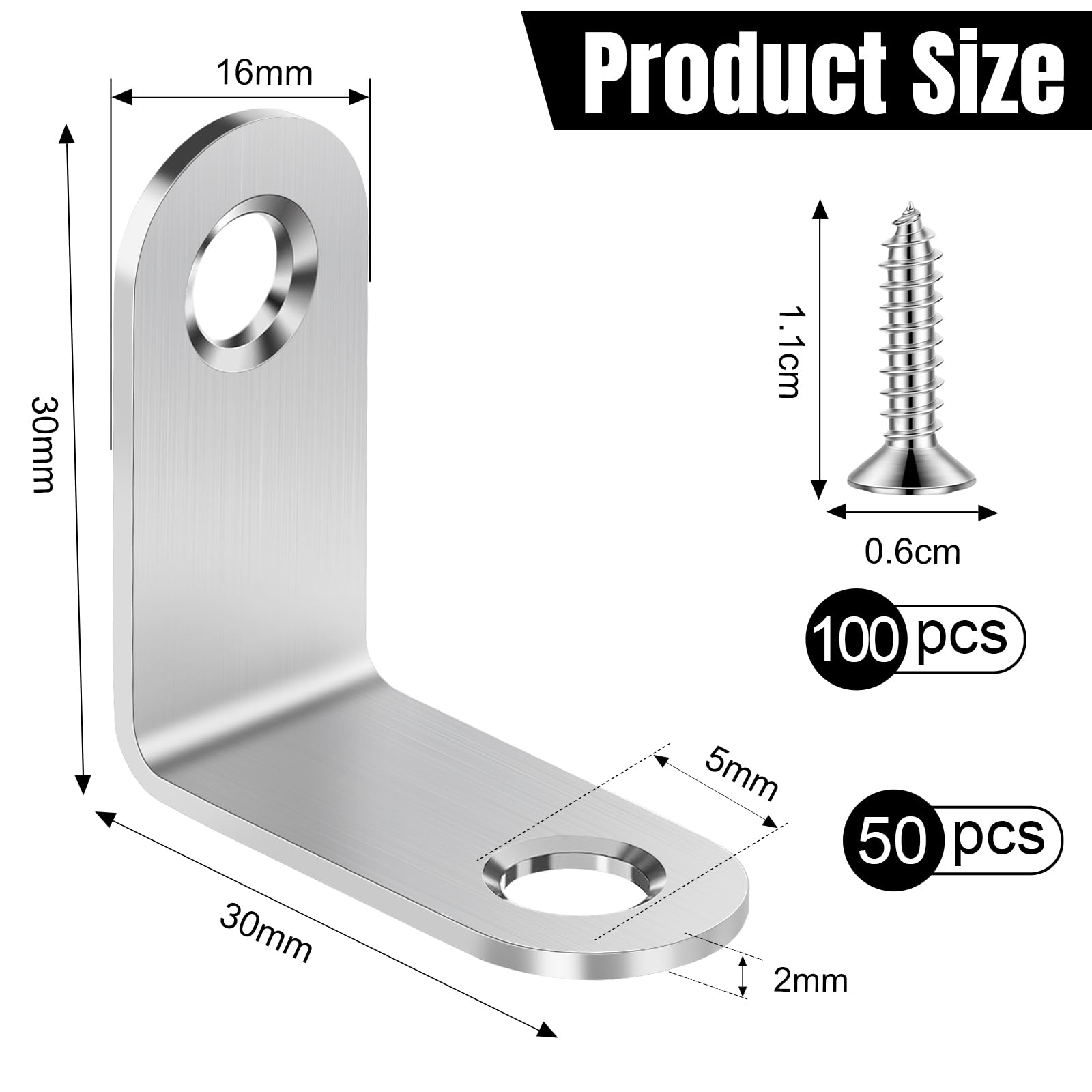 50 connettori angolari in acciaio inox, 30 x 30 mm, angolo in metallo a 90 gradi, in acciaio inox per costruzione di mobili e scaffali, connettori per legno fai da te
