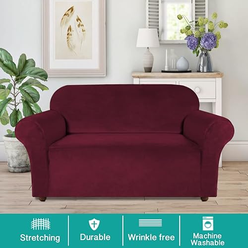 Miniatura 2 de Turquoize Fundas de Terciopelo para Sofá Biplaza Elásticas Fundas para Sofá de Amor para Sofá de 2 Cojines Funda de Sofá de Terciopelo con Parte