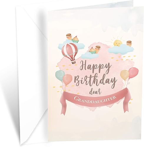 Prime Greetings Tarjeta de cumpleaños para nieta, fabricada en Estados Unidos, ecológica, tarjeta gruesa con sobre de alta calidad de 5 x 7.75