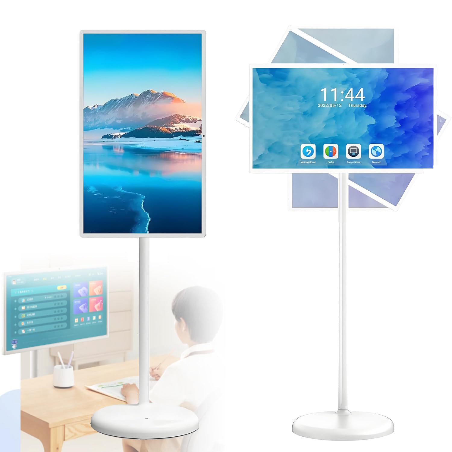Televisor portátil con Pantalla Inteligente 4K, Monitor táctil, televisor portátil inalámbrico con Ruedas y Control por Voz, batería integrada (6-8 Horas) (8 GB de RAM + 128 GB). 32inches