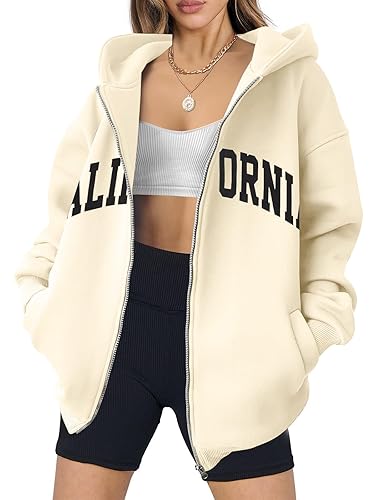 FASHGL Oversized Zip Up Hoodies for Women Casual Graphic Long