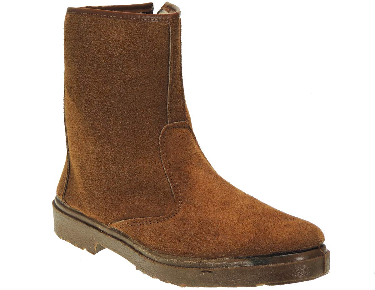 Calzados Romero VALLERA 399: Bota Serraje Media Caña para Campo Granja Trabajo Cremallera Labores Agrícolas Forro Lana Invierno Hombre. Arena Talla 42